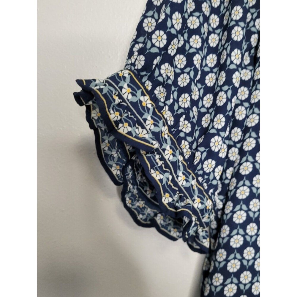 Max Studio navy blue white all over flower print button front long cute dress L - Picture 5 of 8
